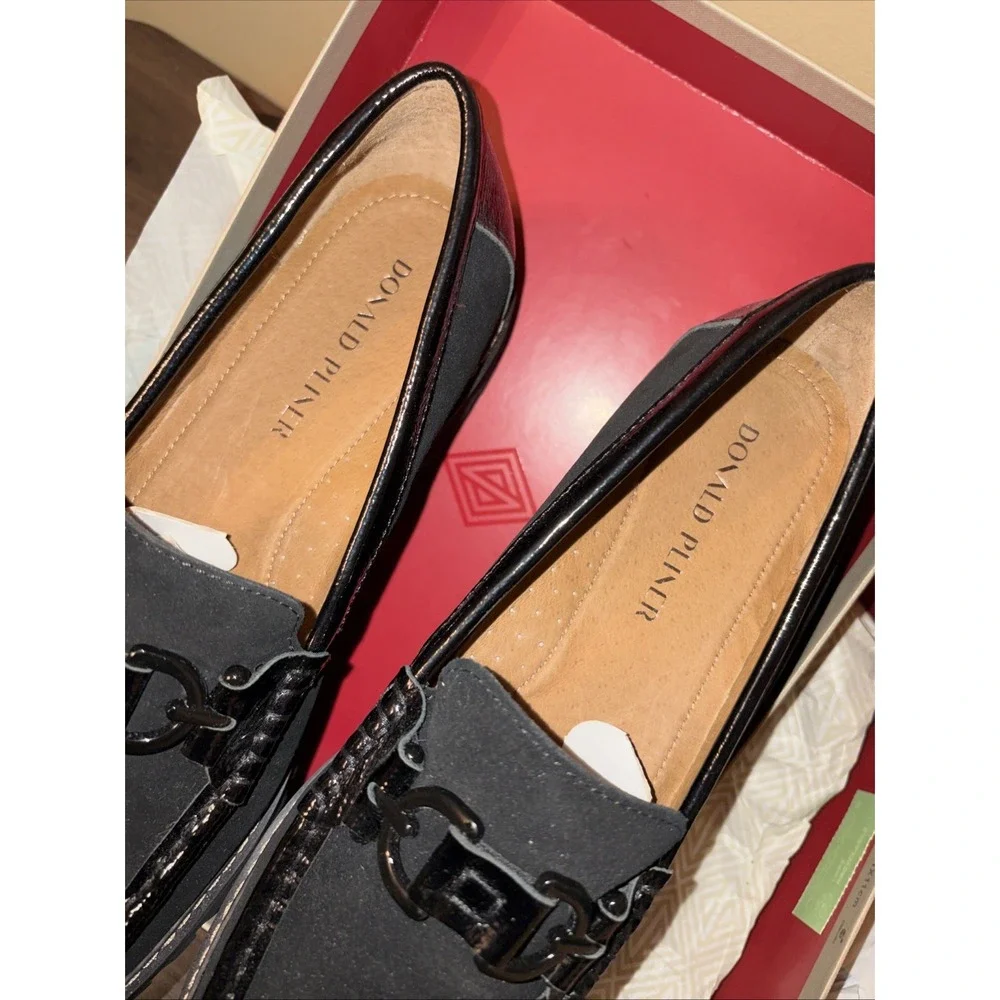 Donald Pliner 10 M Helioc Black Suede Patent Loafers Bit Lug Platform Shoe New